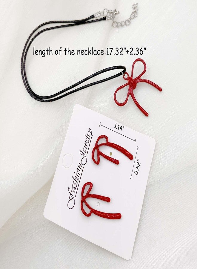 PINCHUAN Christmas Necklace for Women Christmas Bow Jewelry Set X-Mas Gift Bow Pendant Necklaces and Red Christmas Bow Earrings Set Christmas Jewelry Gifts For Women-StyB - Image 2